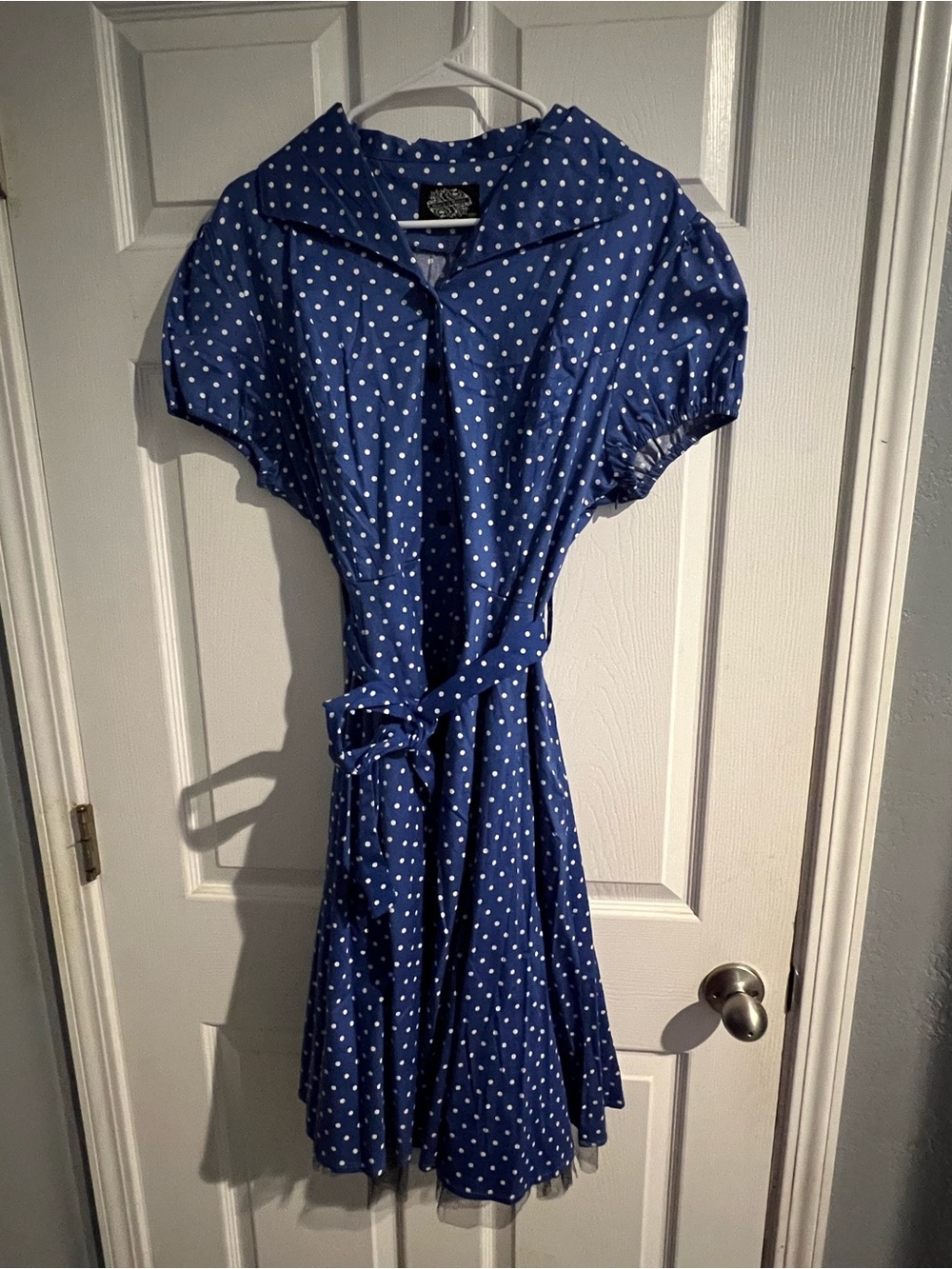 Blue Polka Dot Tie-Waist Midi Dress pinup
